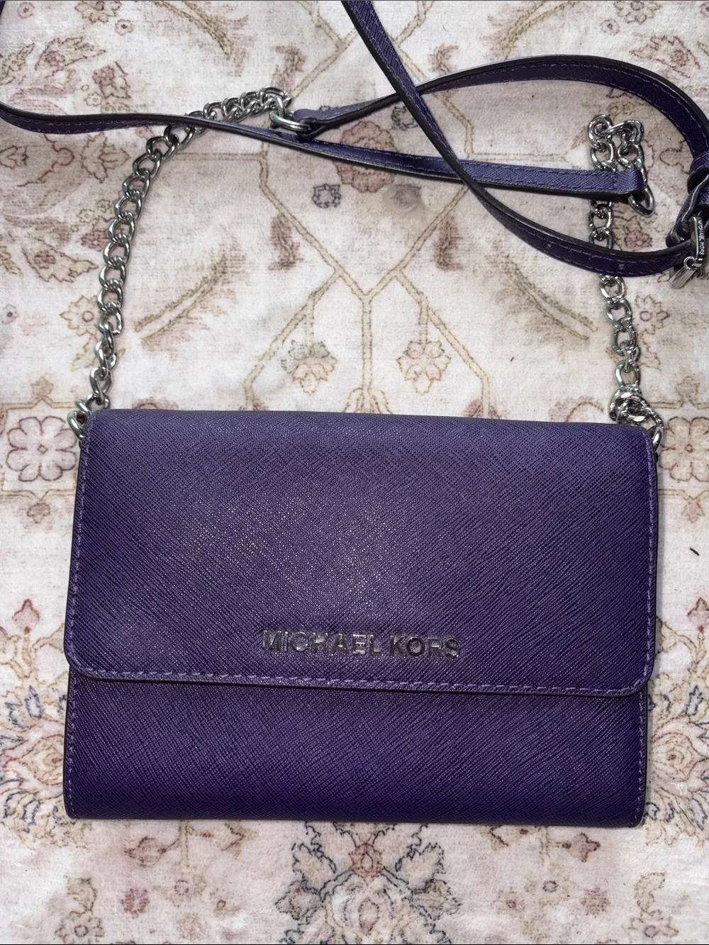 Michael Kors Purple Saffiano Leather Smartphone Bag